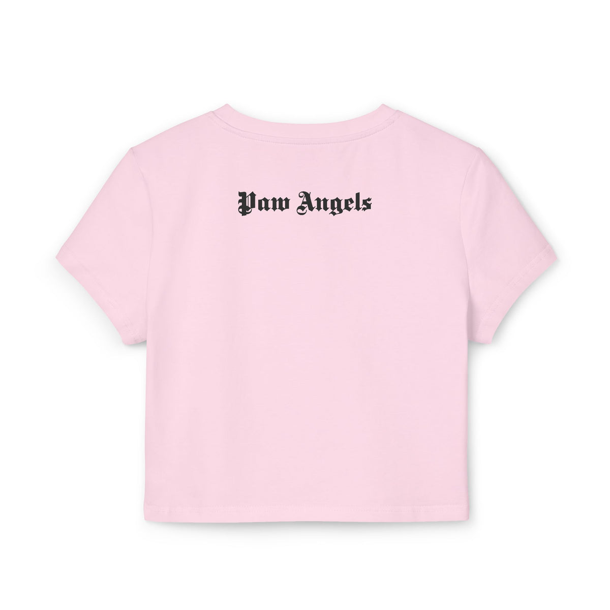 Paw Angels Spray Cat Graphic Women's Baby Tee in light pink, back view