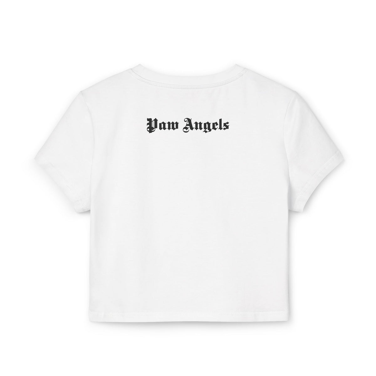 Paw Angels Spray Cat Graphic Women's Baby Tee in white, back view