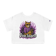 Paw Angels x Champion Streetfire Cat Graphic Cropped T-Shirt in white, front view