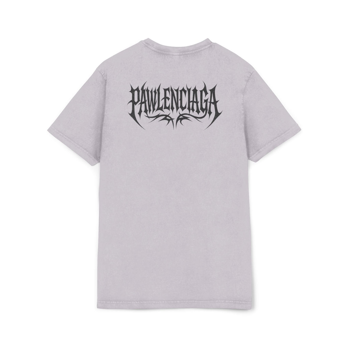 Pawlenciaga Apocalypse Cat Graphic Acid Washed T-Shirt in soft lilac, back view