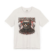 Pawlenciaga Apocalypse Cat Graphic T-Shirt in vintage white, flat lay