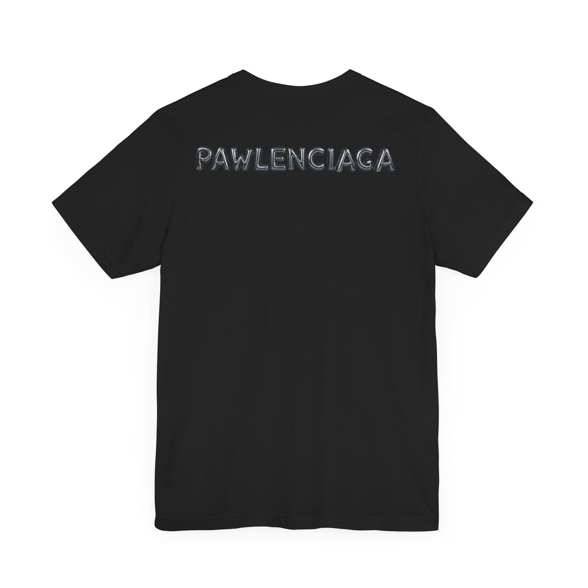 Pawlenciaga Cat Balloon Funny Graphic T-Shirt in black, back view