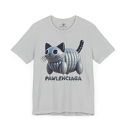 Pawlenciaga Cat Balloon Funny Graphic T-Shirt in solid athletic grey, front view