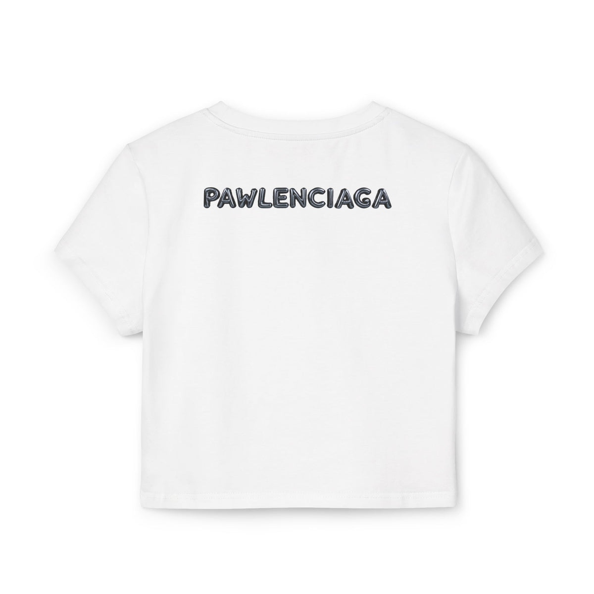 Pawlenciaga Cat Balloon Graphic Women's Baby Tee in white, back view
