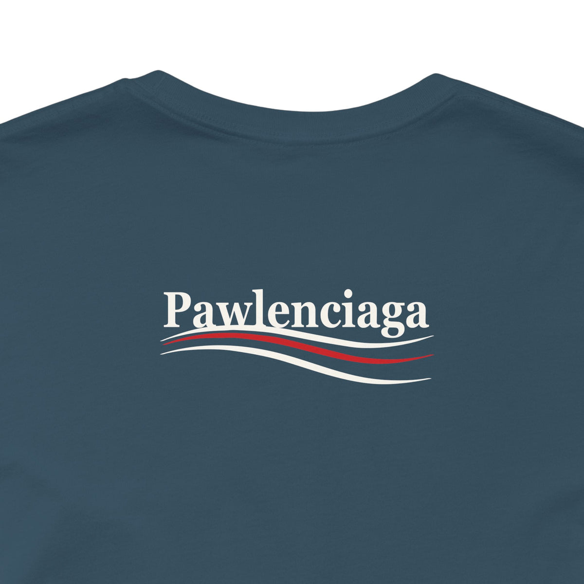 Pawlenciaga Cat With Goggles Back Pose Graphic T-Shirt in deep teal, back view