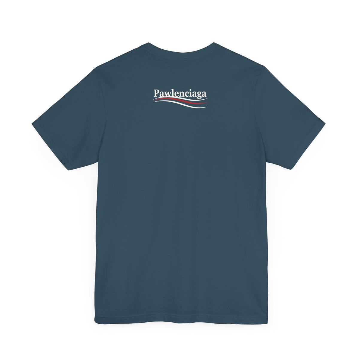 Pawlenciaga Cat With Goggles Back Pose Graphic T-Shirt in deep teal, back view