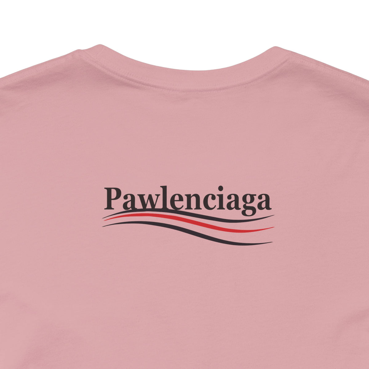 Pawlenciaga Cat With Goggles Back Pose Graphic T-Shirt in orchid, close-up of the back print