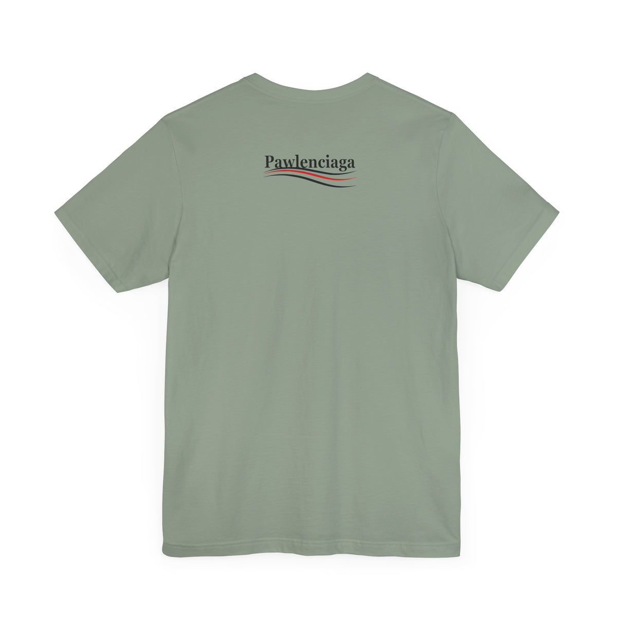 Pawlenciaga Cat With Goggles Back Pose Graphic T-Shirt in sage, back view