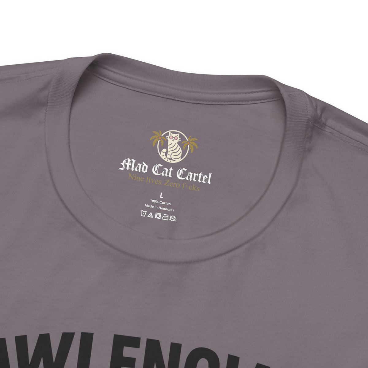 Pawlenciaga Cat With Goggles Back Pose Graphic T-Shirt in storm, close-up detail