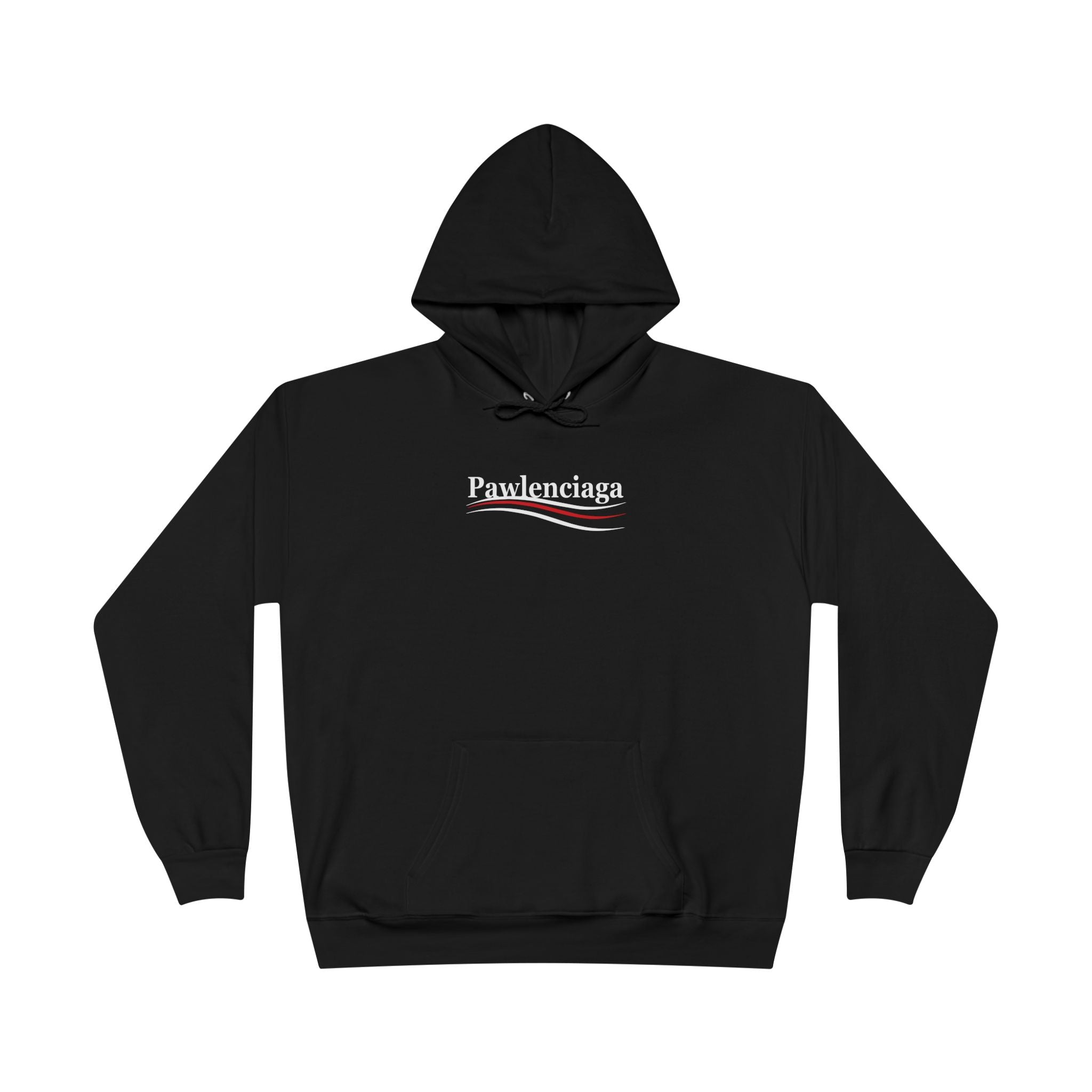 Pawlenciaga Chest Logo Graphic Hoodie in black, front view