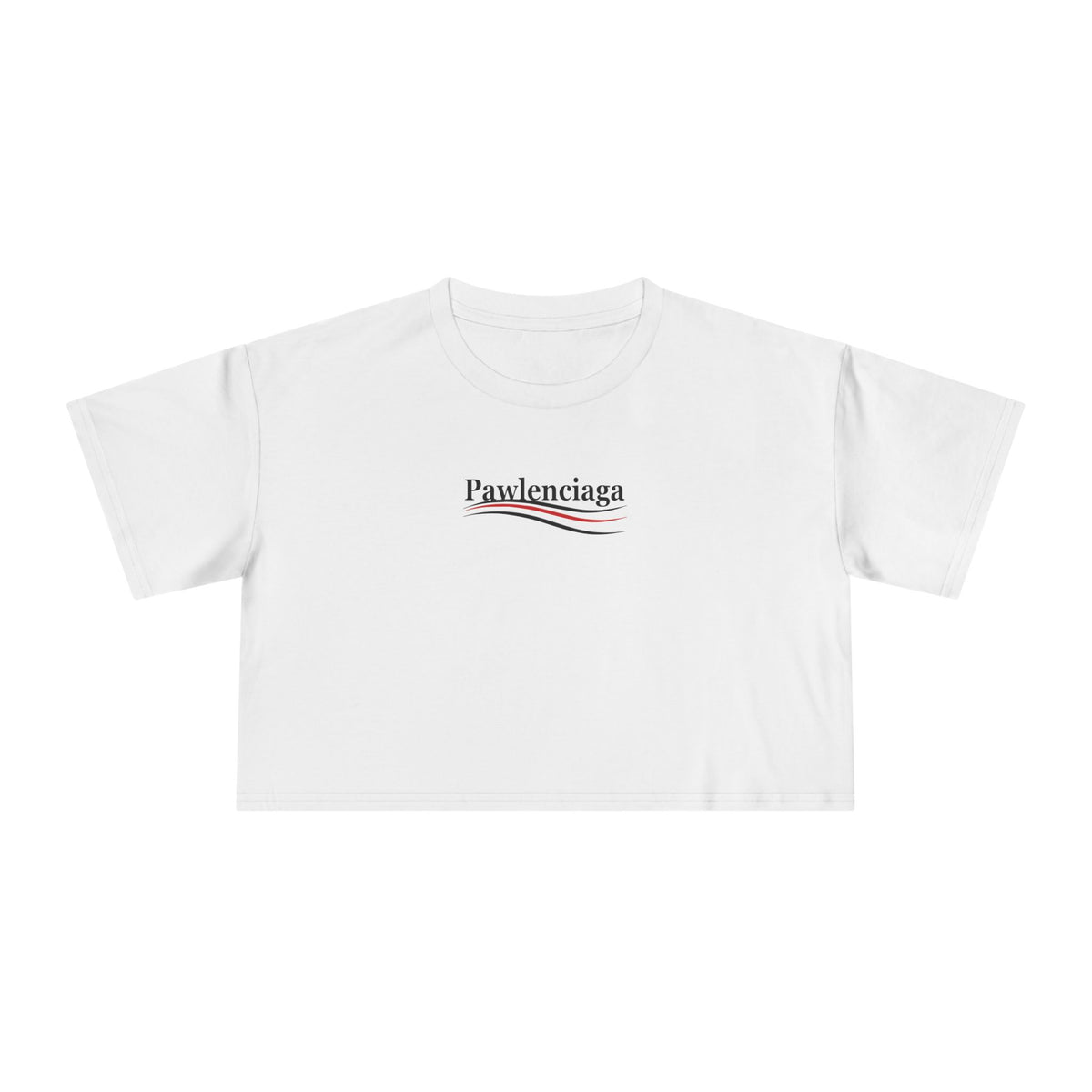 Pawlenciaga Chest Logo Women's Crop Top in white, front view
