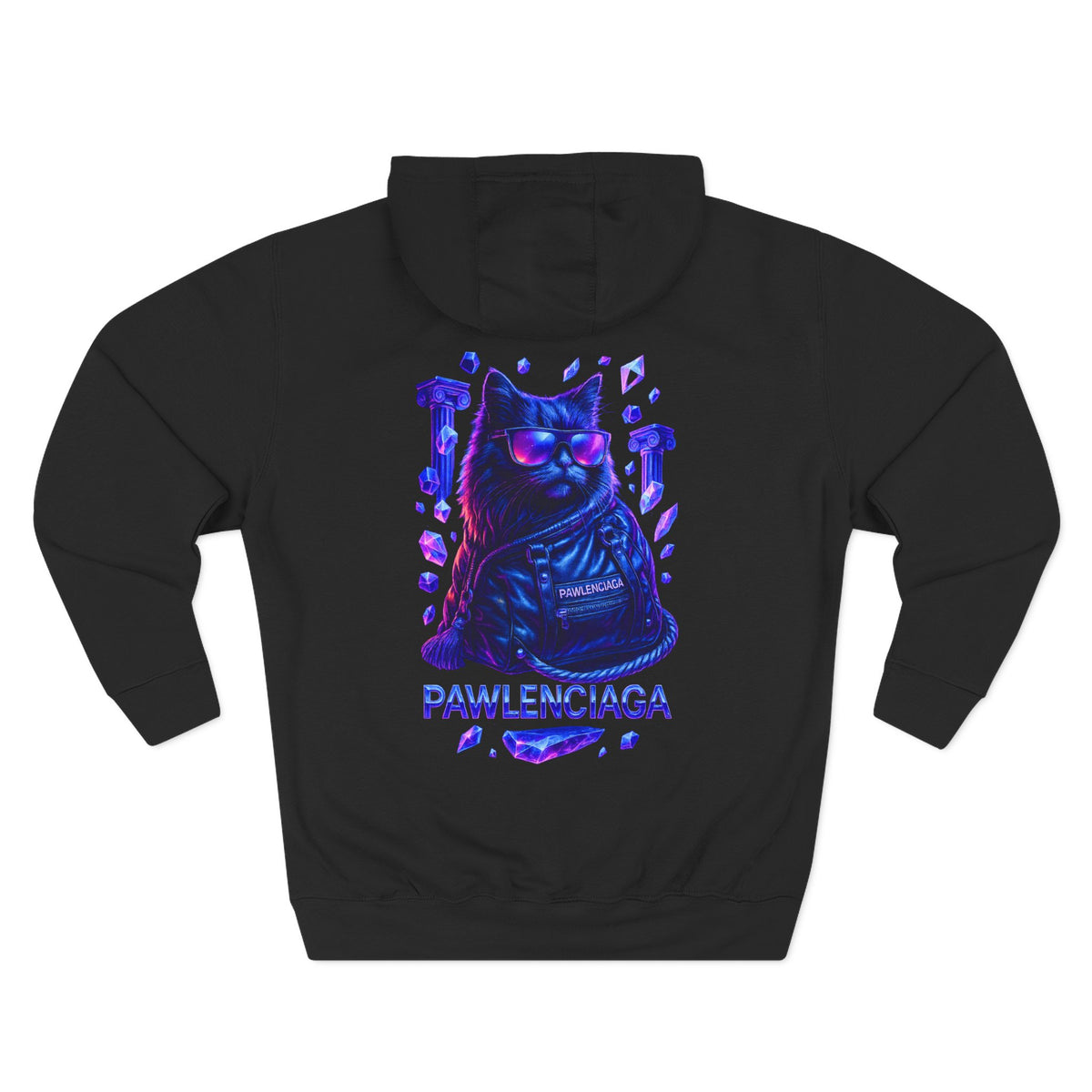 Pawlenciaga Crystal Empire Cat Graphic Black Hoodie, back view