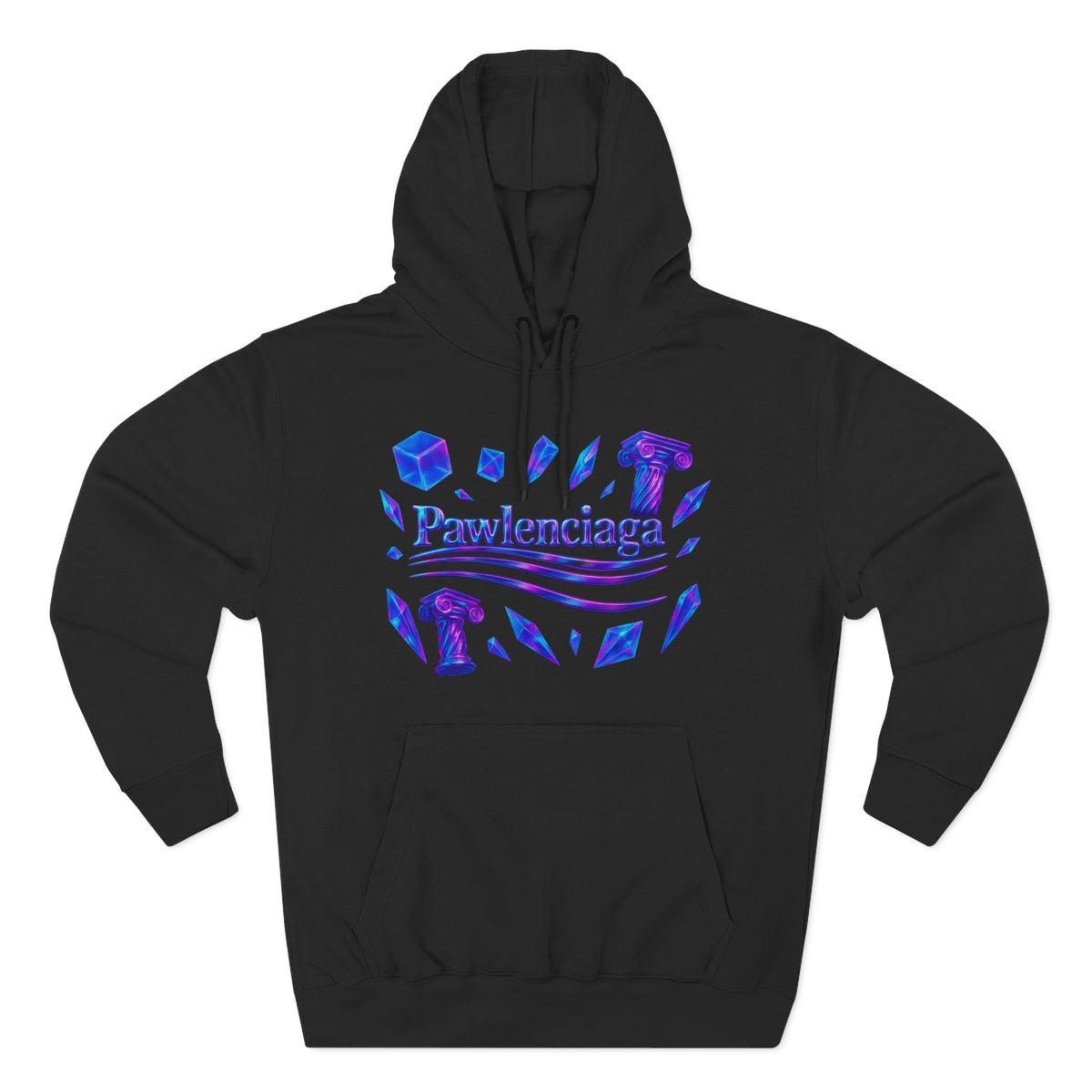 Pawlenciaga Crystal Empire Cat Graphic Black Hoodie, flat lay