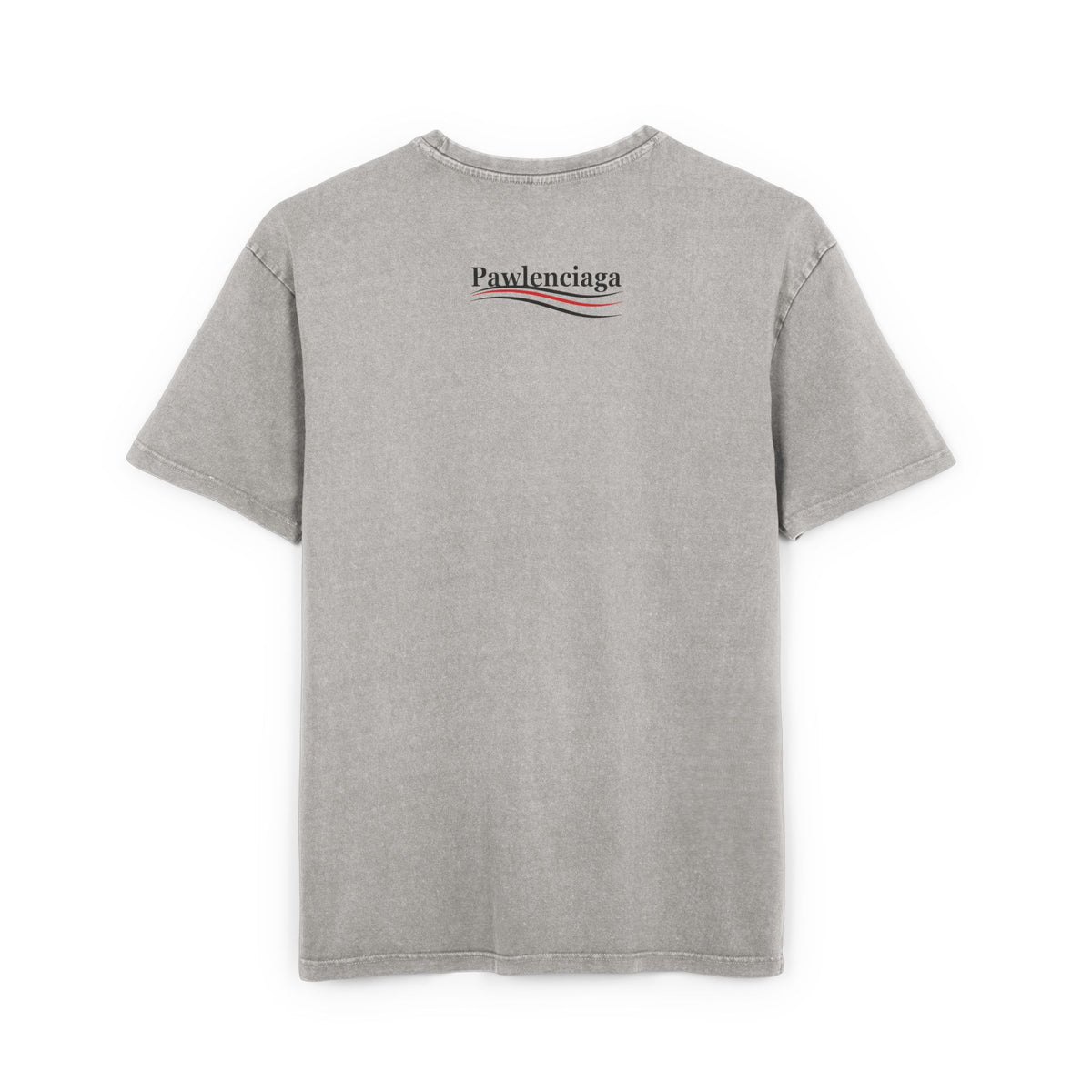 Pawlenciaga Duffle Bag Cat Graphic Acid Washed Oversized T-Shirt in asphalt, back view