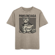 Pawlenciaga Duffle Bag Cat Graphic Acid Washed Oversized T-Shirt in dark khaki, front view