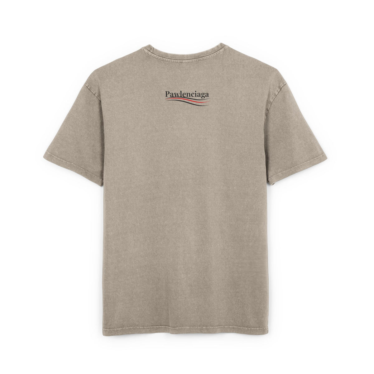 Pawlenciaga Logo Acid Washed Men's Oversized T-Shirt in dark khaki, front view