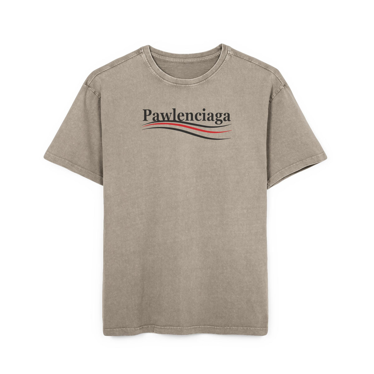 Pawlenciaga Logo Acid Washed Men's Oversized T-Shirt in dark khaki, front view