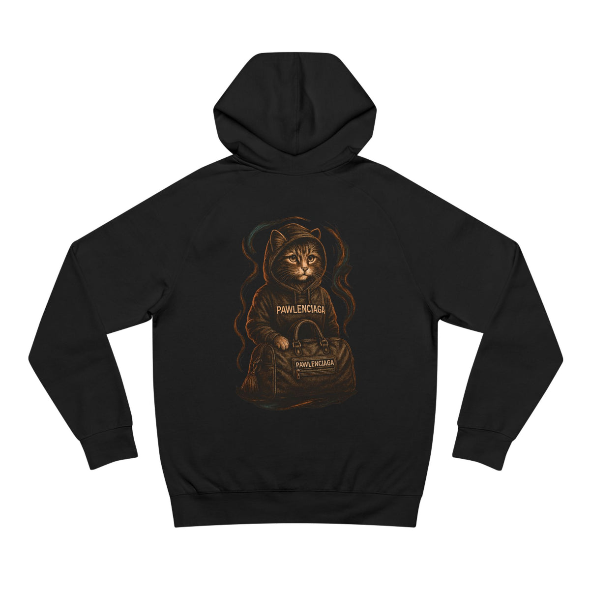 Pawlenciaga Street Smoke Cat Graphic Black Hoodie, back view