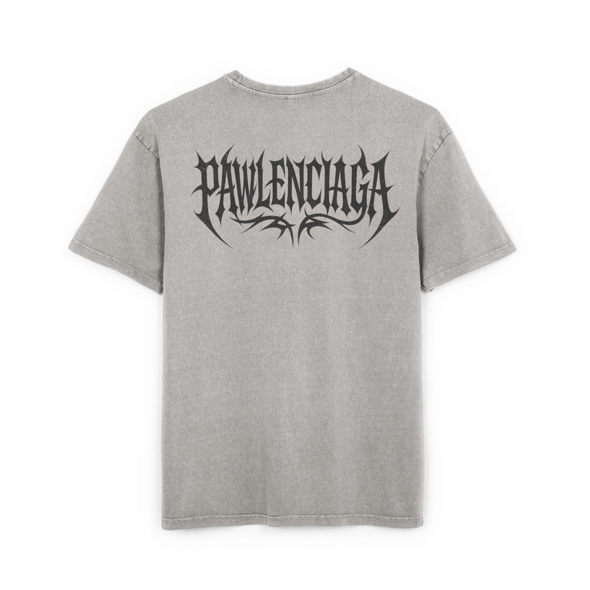 Pawlenciaga The Power of Paw Acid Washed Men's Oversized T-Shirt in asphalt, back view