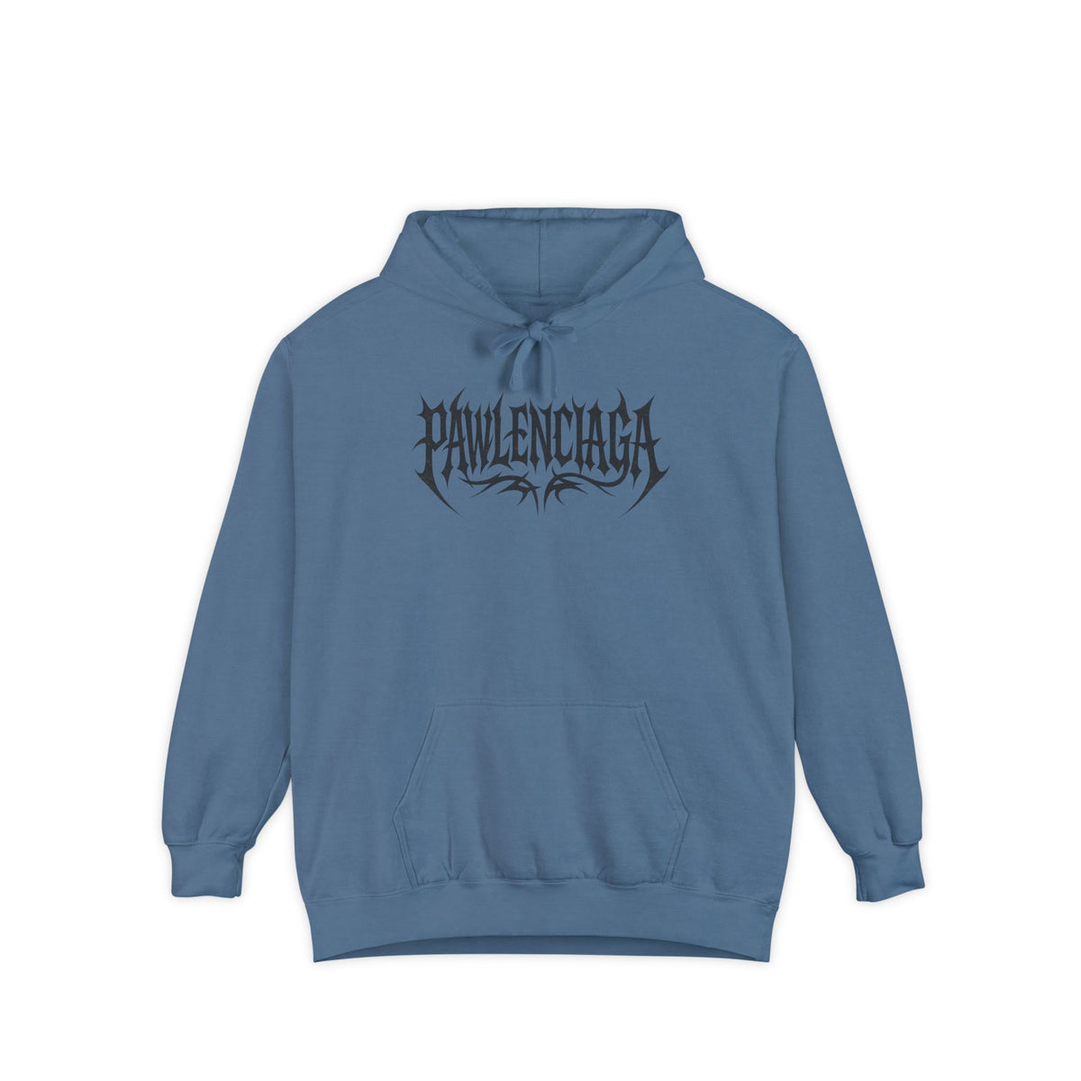 Pawlenciaga The Power of Paw Cat Graphic Hoodie in blue jean, front view