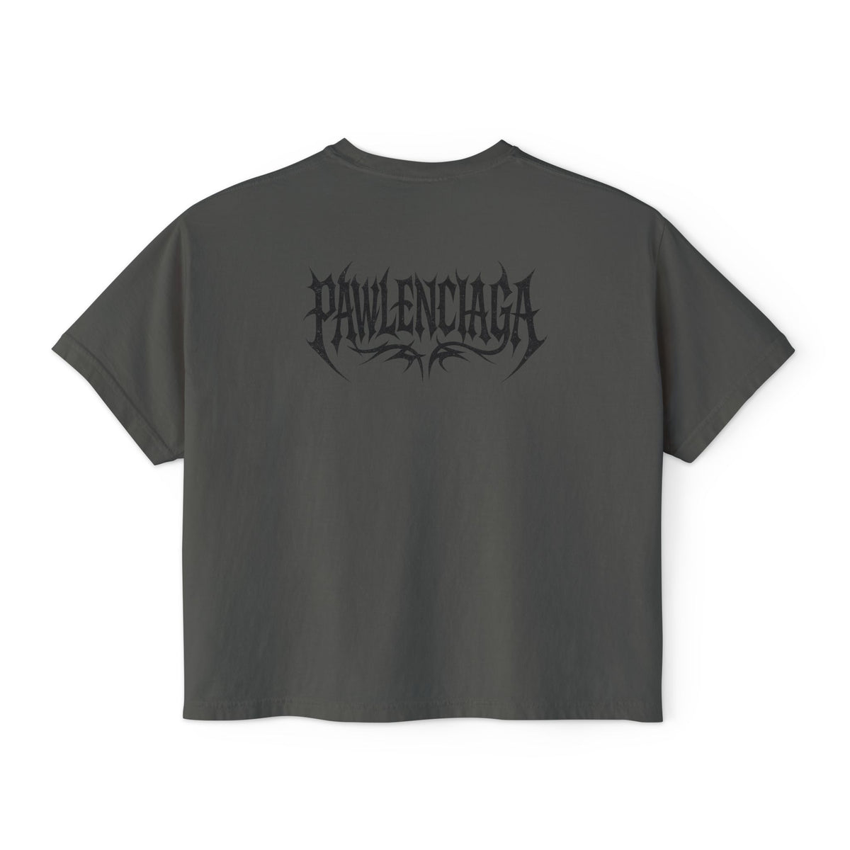 Pawlenciaga The Power of Paw Women's Boxy T-Shirt in pepper, back view
