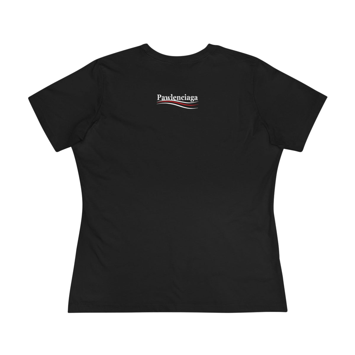 Pawlenciaga White Aura Kitty Graphic Women's Black T-Shirt, back view