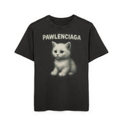 Pawlenciaga White Aura Kitty Print Graphic Acid Washed Oversized T-Shirt in black, front view