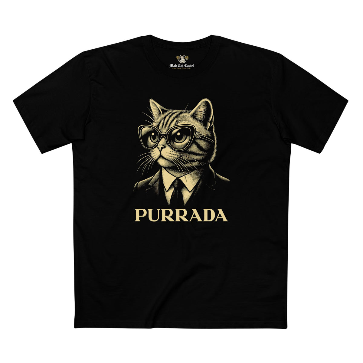 Purrada Boss Cat Graphic Black T-Shirt, front view