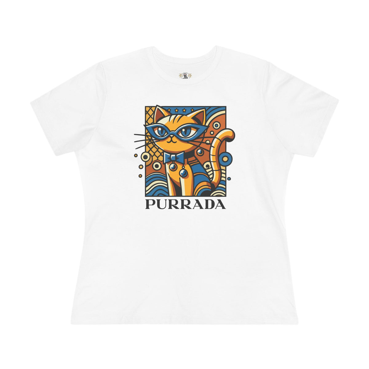 Purrada Gold Standard Cat Graphic Women's T-Shirt in white, front view