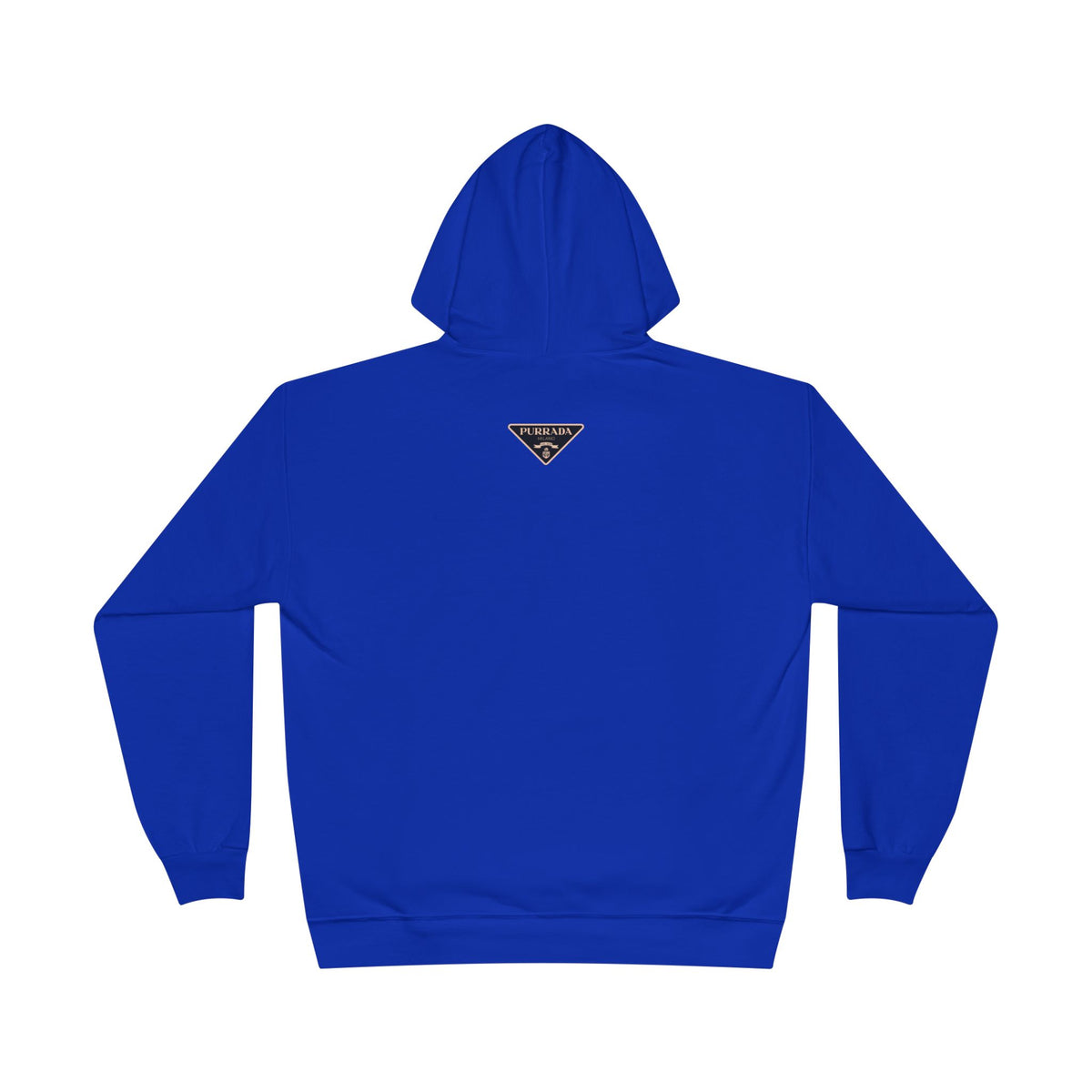 Purrada Noir Bag Cat Graphic Hoodie in athletic royal, back view