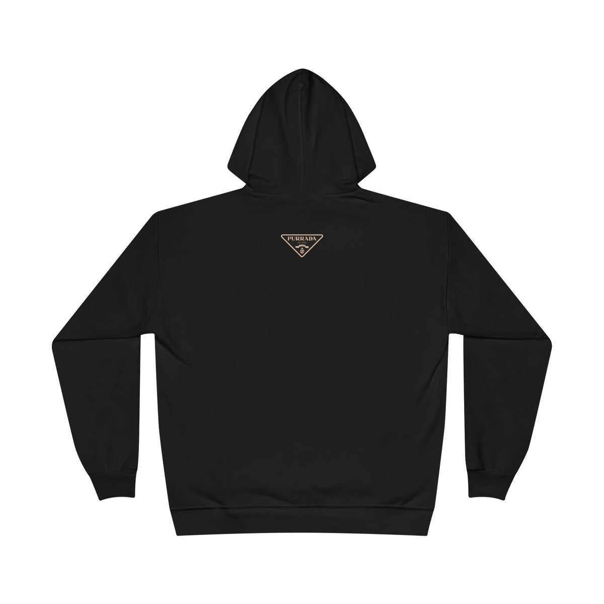 Purrada Noir Bag Cat Graphic Hoodie in black, back view
