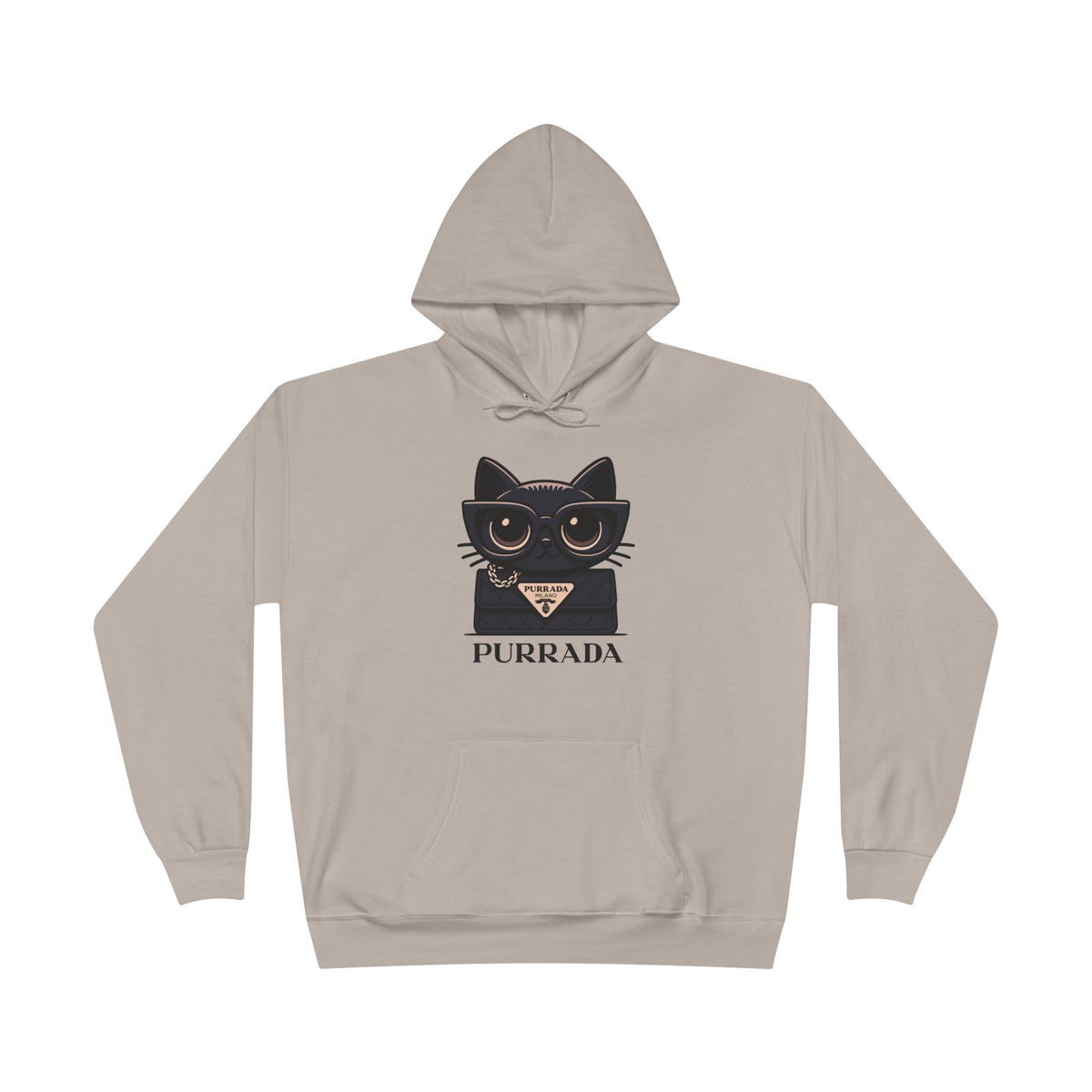 Purrada Noir Bag Cat Graphic Hoodie in sand, front view
