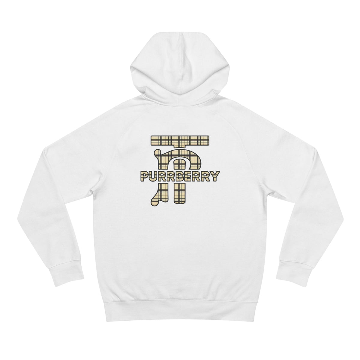 Purrberry Bowtie Icon Cat Graphic Hoodie in white, front view
