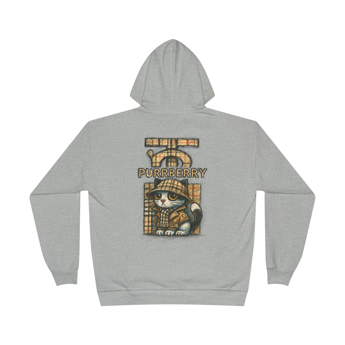 Purrberry Chest Sketch Logo Back Cat Graphic Hoodie in light steel, back view