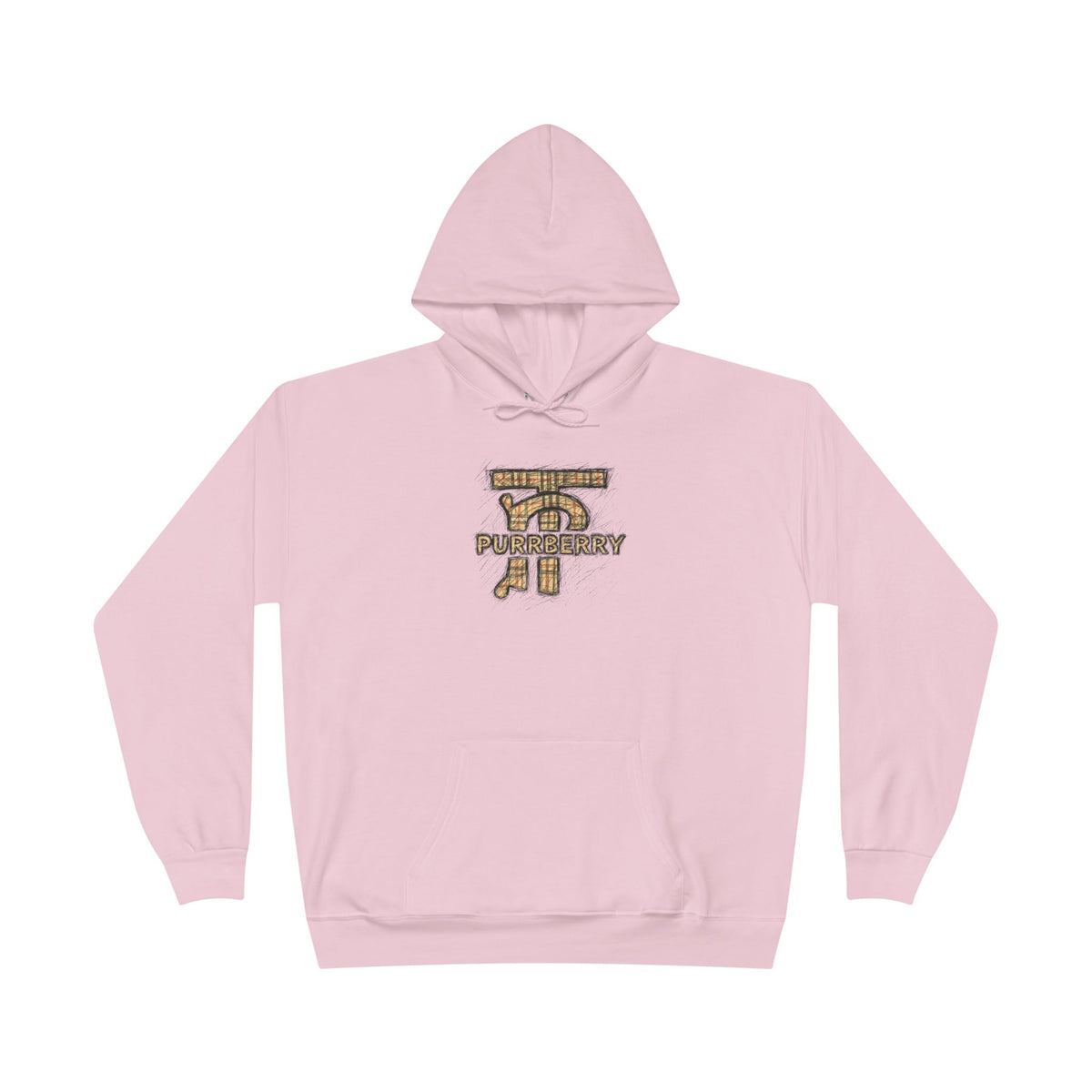 Purrberry Chest Sketch Logo Back Cat Graphic Hoodie in pale pink, front view