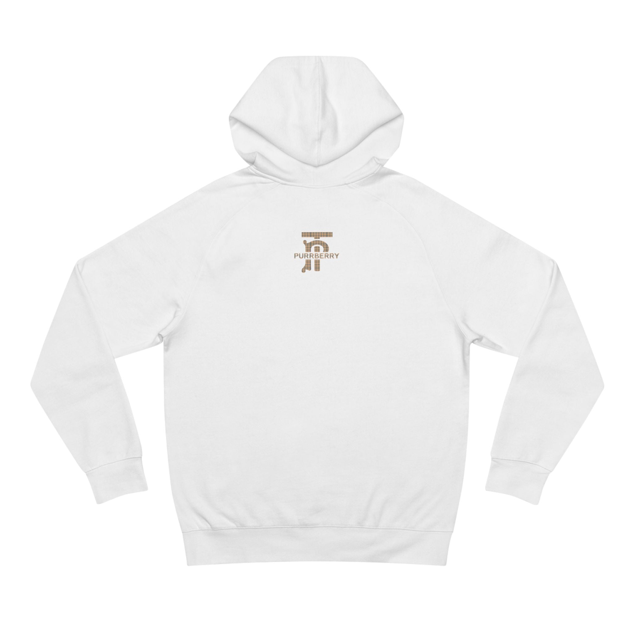 Purrberry London Coat Club Cat Graphic Hoodie in white, front view