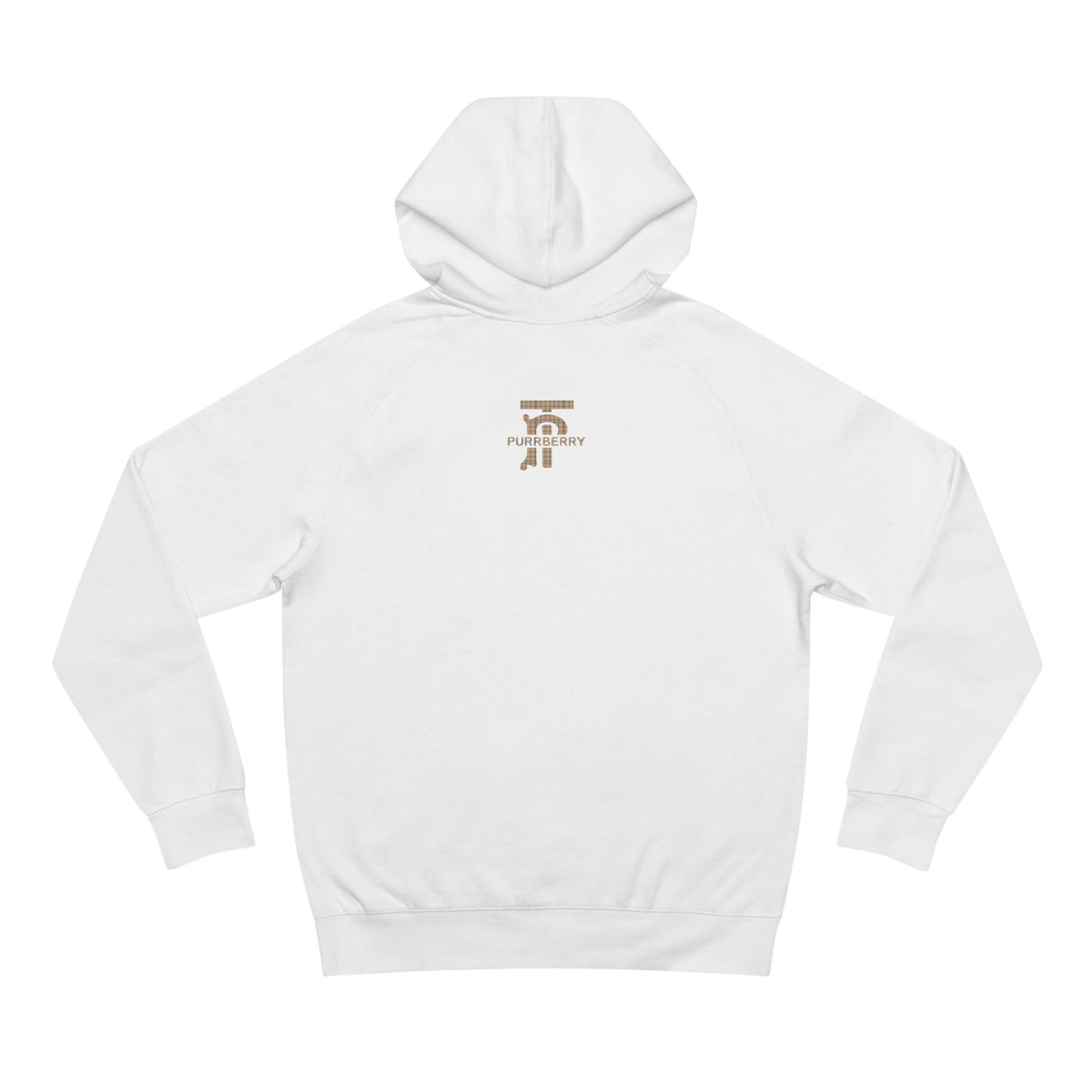 Purrberry London Coat Club Cat Graphic Hoodie in white, front view