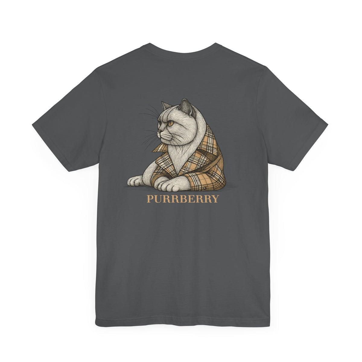 Purrberry London Coat Club Cat Graphic T-Shirt in asphalt, back view