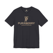 Purrberry London Coat Club Cat Graphic T-Shirt in dark grey, front view