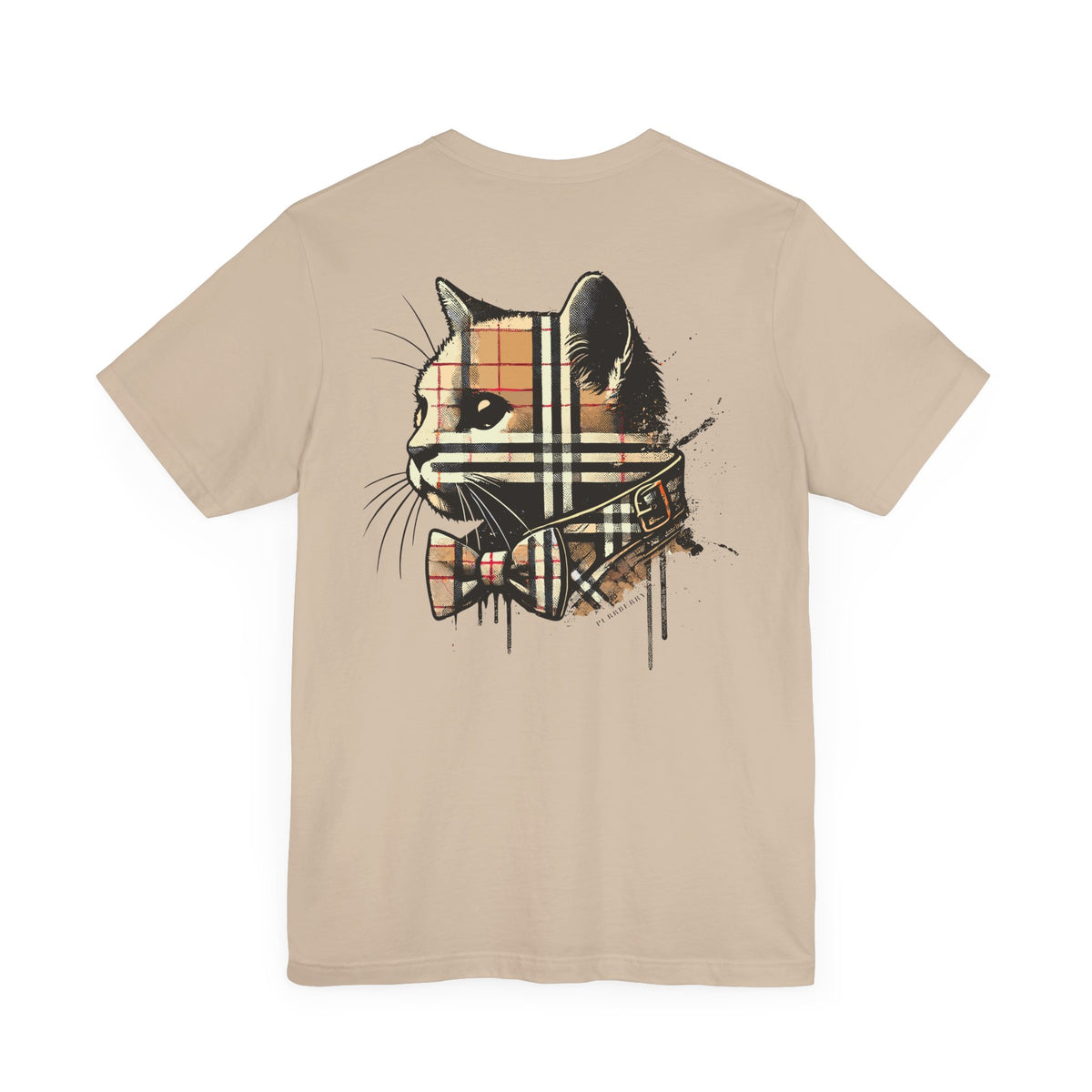 Purrberry London Heritage Spray Cat Graphic T-Shirt in tan, back view