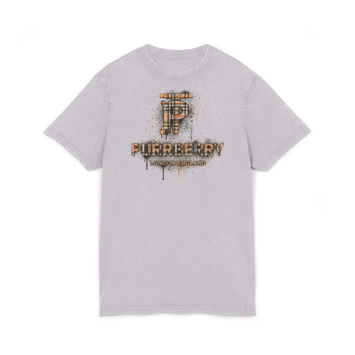 Purrberry London Spray Crest Cat Graphic T-Shirt in soft lilac, front view