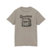 Spurreme Angry Fluffy Loaf Kitty Sketch Graphic Acid Washed T-Shirt in dark khaki, front view