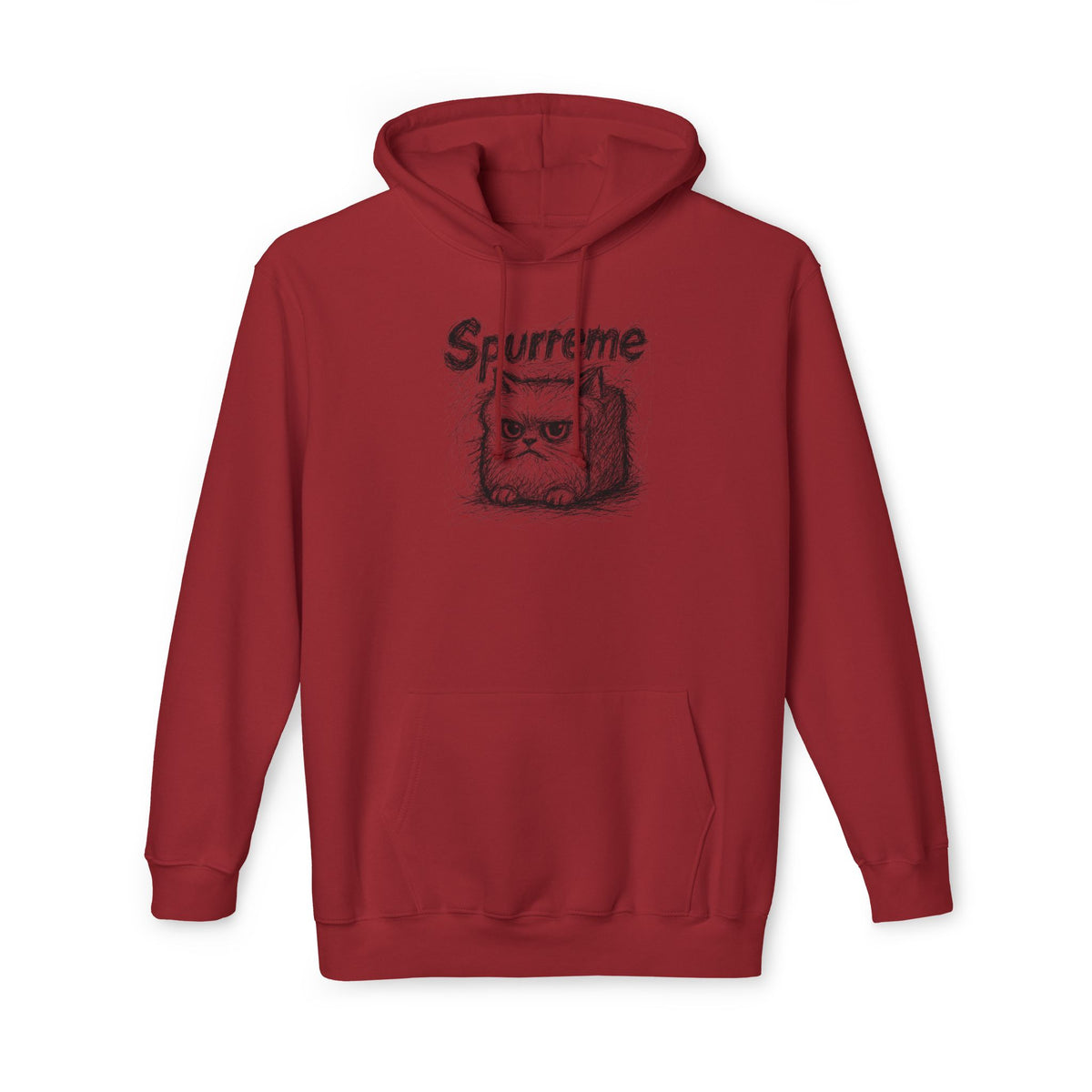 Spurreme Angry Fluffy Loaf Kitty Sketch Graphic Hoodie in cardinal, front view