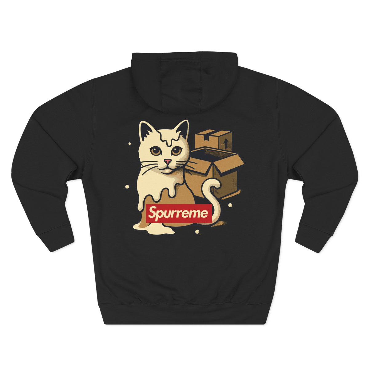 Spurreme Box Addict Cat Graphic Hoodie in black, back view