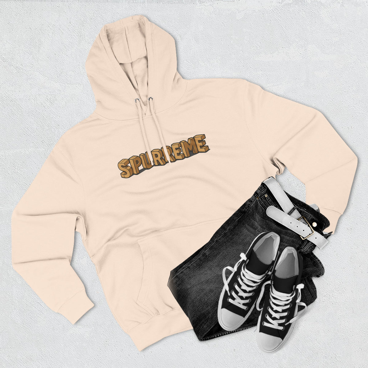 Spurreme Box Addict Cat Graphic Hoodie in pale pink, flat lay