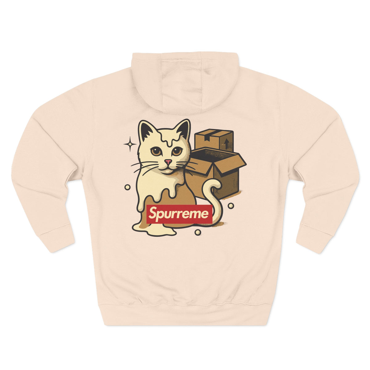 Spurreme Box Addict Cat Graphic Hoodie in pale pink, front view