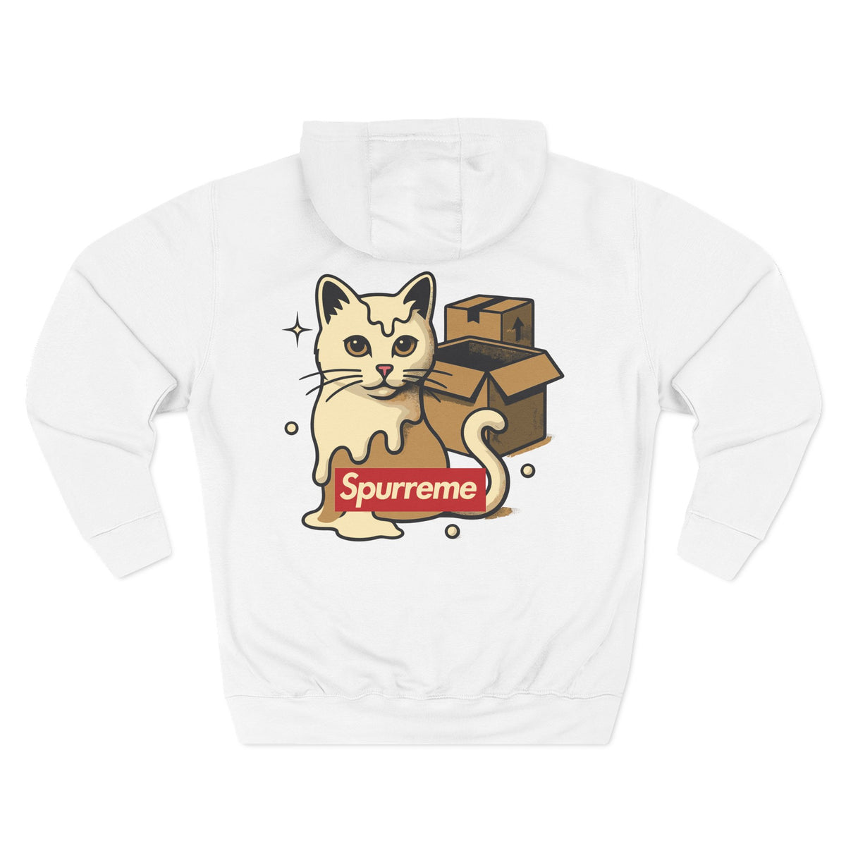 Spurreme Box Addict Cat Graphic Hoodie in white, back view