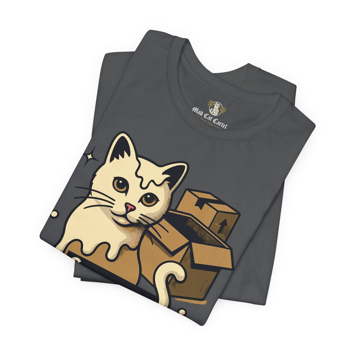 Spurreme Box Addict Cat Graphic T-Shirt in asphalt, folded
