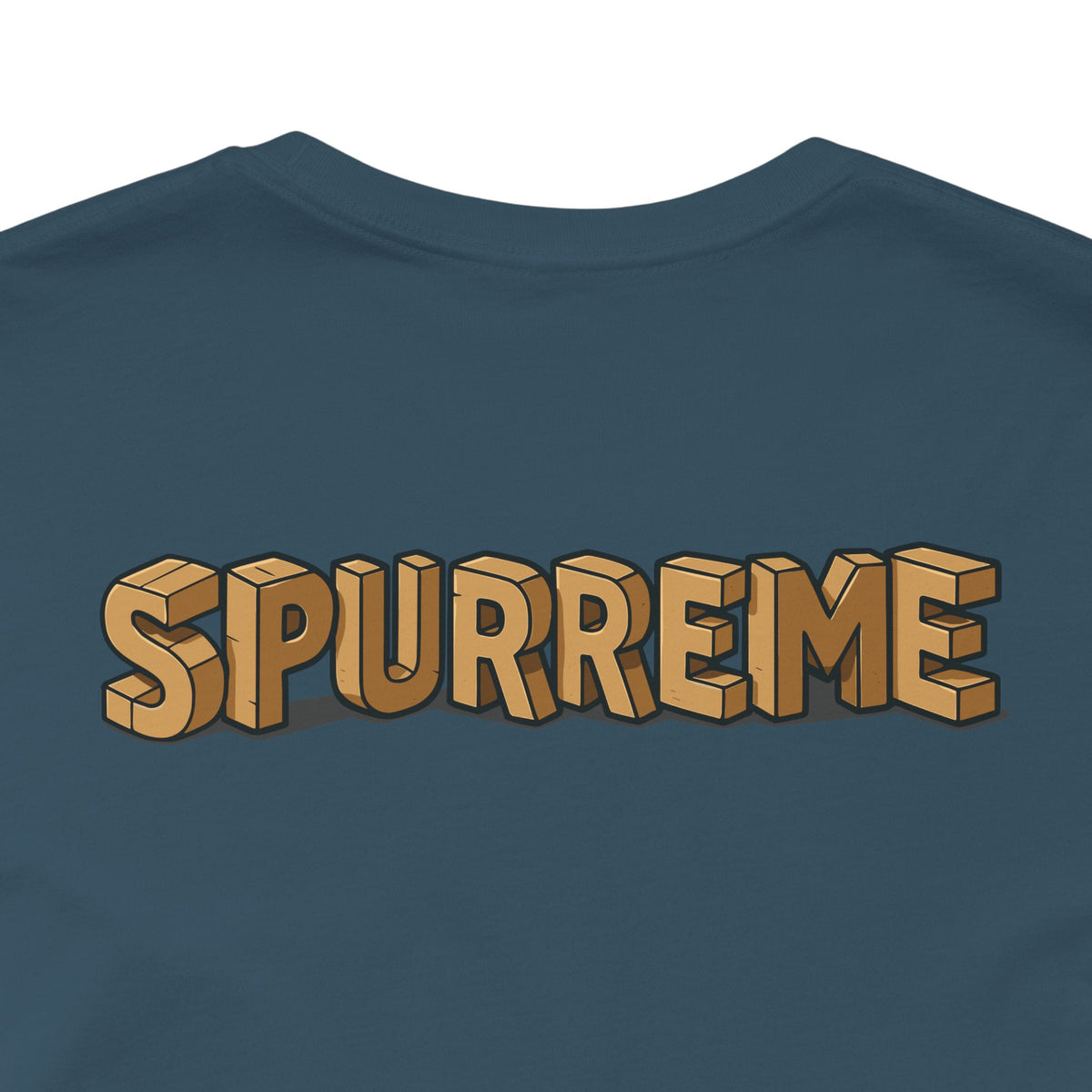 Spurreme Box Addict Cat Graphic T-Shirt in deep teal, close-up of the back print