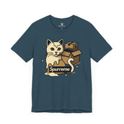 Spurreme Box Addict Cat Graphic T-Shirt in deep teal, front view